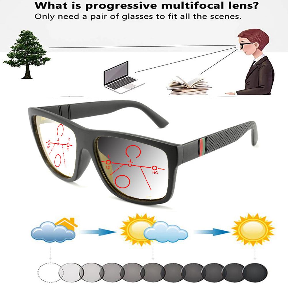 Square TR90 Oversized Trend Квадратная оправа увеличенного размера Удобные фотохромные прогрессивные мультифокальные очки для чтения от +0,75 до +4