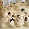 Washed Cotton Four-Season Universal Towel Embroidered Bed 4Pcs Bed Sheet Quilt Cover Single Dormitory Bedding.