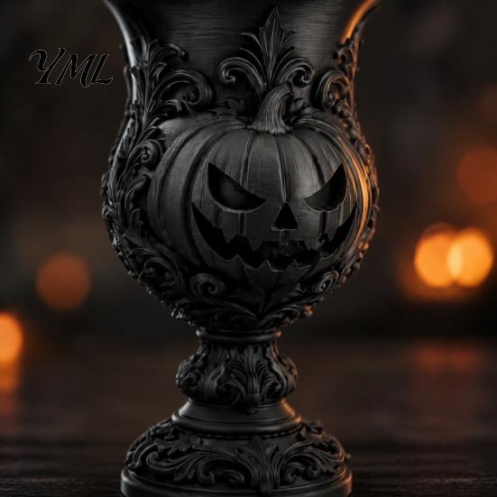 Vintage Goblet Pen Container 3D Printed Gothic Pumpkin Holder, Retro European Style Relief Stationery Biodegradable Pla Pencil Cup Organizer,