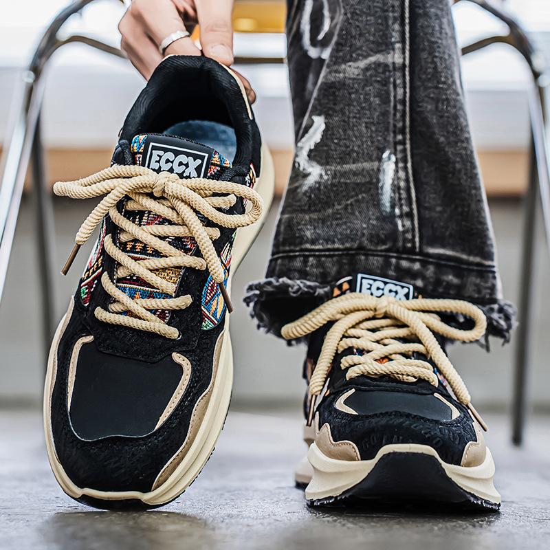 Spring platform embroidery pattern men's sports single shoes casual fashion height increase casual running shoes men
