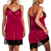 Women Sleepwear Lingerie Sleeveless Strap Nightwear Lace Trim Satin Top Pajama