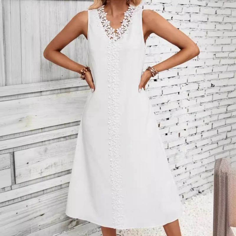 Женское летнее кружевное платье в стиле бохо без рукавов с лоскутным узором, длинное