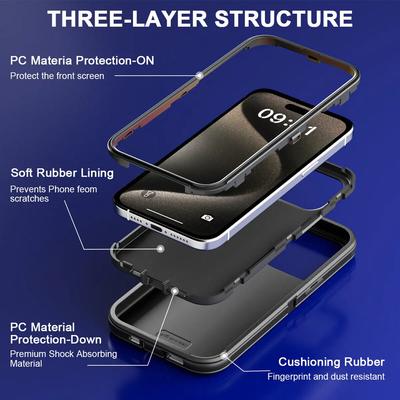 3-в-1 Прочный противоударный чехол-броня из ПК+ТПУ для IPhone 16 15 14 11 Pro Max Plus 13/12 Mini 4G/5G OTT-B Защитный чехол-коробка
