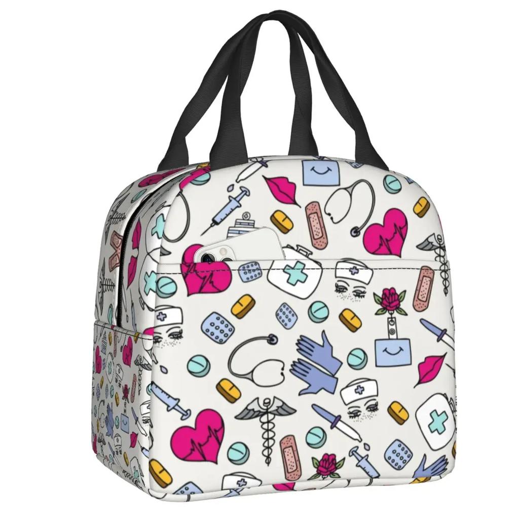 Забавный узор медсестры изолированный ланч-бокс для женщин водонепроницаемый мультфильм медсестры термохолодильник бенто бокс офис пикник путешествия