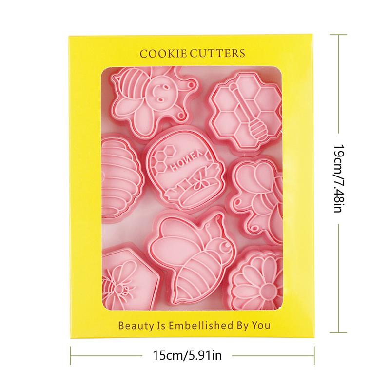 8Pcs Bee Honeycomb Cookie Cutter 3D Cartoon Animal Pressable Biscuit Embosser Mold Cookie Stamp DIY Fondant Cake Decorating Tool