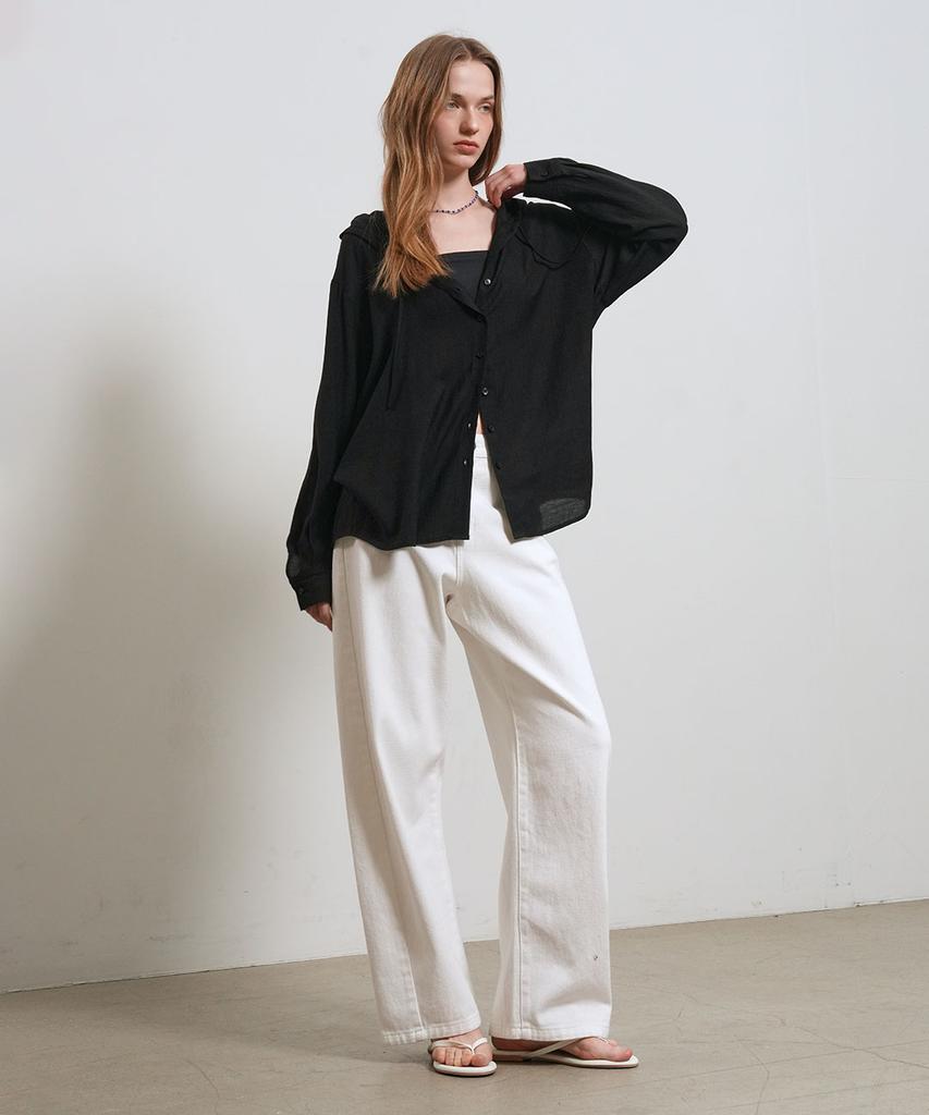 GENERALIDEA Summer Loose Fit Wrinkle Hooded Shirt [Black] / Gf1Lsh512