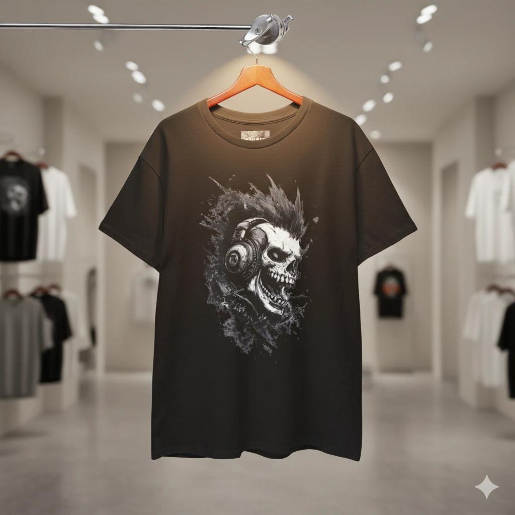 Футболка унисекс с графикой 'Череп и Наушники Rock' - Dark Music Art Tee - S259