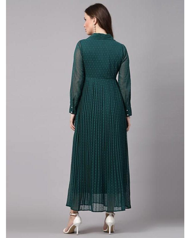 Women Fit and Flare Dark Green Dress