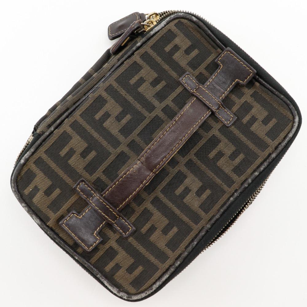FENDI Folding vanity Pouch Zucca Brown Nylon canvas Women Used