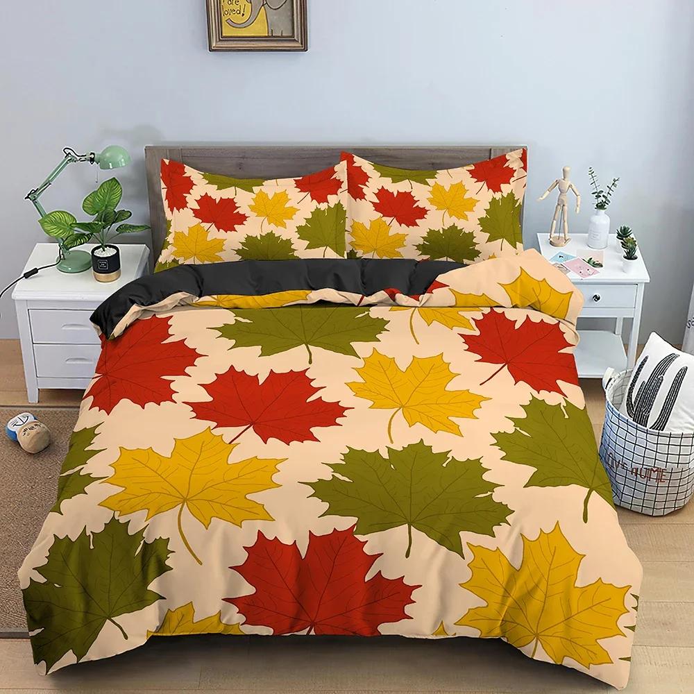Maple Leaves Duvet Cover Leaf Pattern Bedding Set Comforter Covers Bedroom Twin King Size Soft Quilt Cover Home Textile 2/3ps
