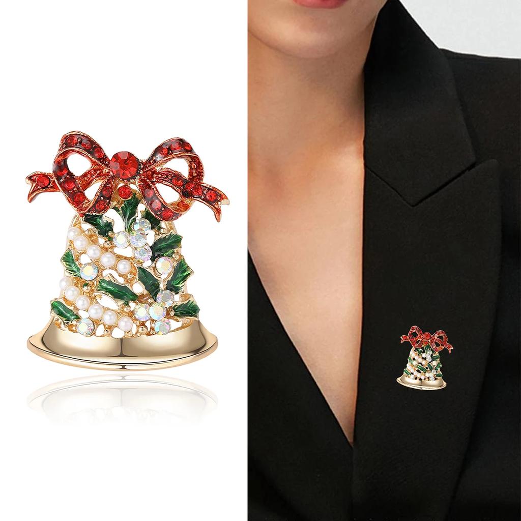 18pcs Christmas Enamel Bell Brooch for Women Unisex Rhinestone Cane Pin Christmas Gift Banquet Party Backpack Gifts Accessories