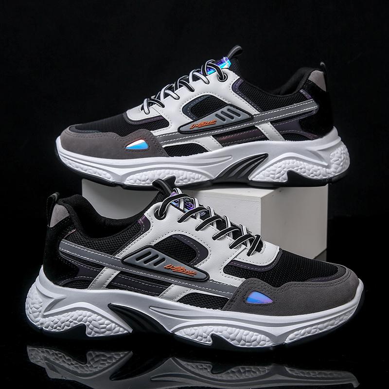 Men's Casual Sports Shoes New Men Platform Breathable Running Shoes Outdoor Trendy Leather Stitching Mesh Men Shoes
