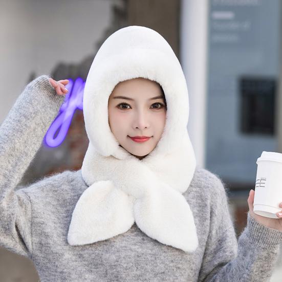 Autumn Winter Warm Hat Plush Lining Windproof Integrated Headwear Scarf for Women Cold Protection 3-in-1 Neck & Ears Warmer Plush Hat for Motorcycle