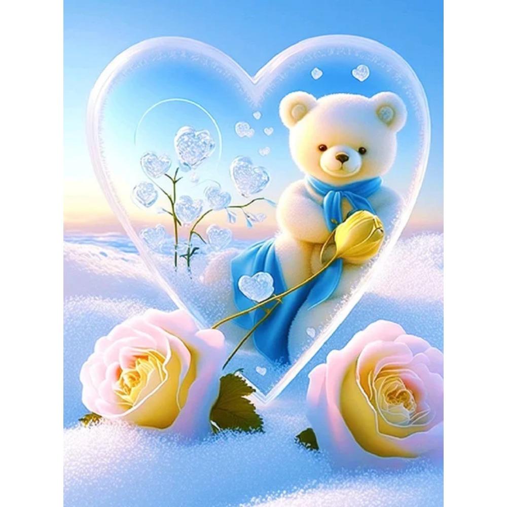 Алмазная картина, полная дрель, красивый цветок любви, круглая алмазная живопись, ручная работа, морской плюшевый мишка, сделай сам, алмазная мозаика, картина, украшение для дома