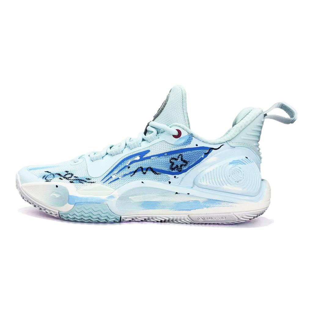 Li Ning Speed 9 Сердце Океана Ткань Устойчивая к истиранию Легкая Низкие Баскетбольные кроссовки Унисекс Синий Белый ABPT001-6()