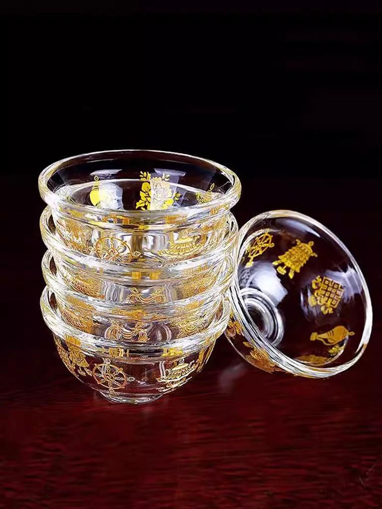 Хрустальная благоприятная чаша для воды, тибетский буддизм для чашки воды, чаша для буддизма, одинарная 8, 9 см