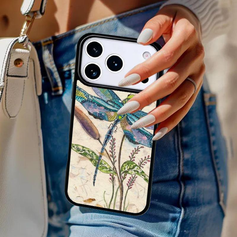 Роскошный чехол для телефона с изображением стрекозы для iPhone 17 Air 14 15 13 12 Max Чехол для Apple 16e 11 Pro Max Plus Coque