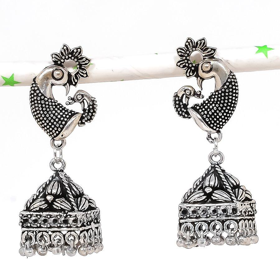 Натуральные индийские серьги Jhumki с драгоценным камнем, серебряные серьги в племенном стиле Бали, 1,97 дюйма, U1I66