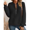 2025 New Women's Casual Spliced Stand Collar Long Sleeve Pullover Zipper Fashion Solid Color Loose Versatile Top