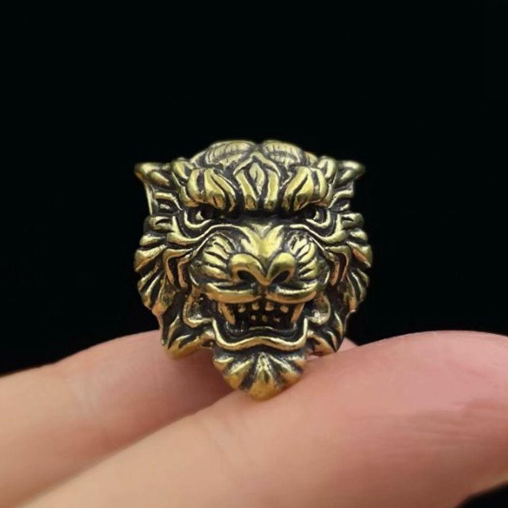 Retro Tiger Double-layer Skull Brass Bead Charms Bracelet Lanyard Pendant EDC Outdoor Tool