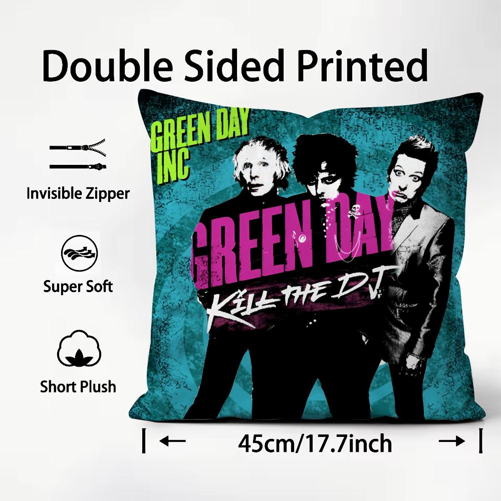 Подушка с принтом группы D-Green Day, Чехол для подушки Премиум-комфорт, Двусторонний чехол для подушки - Двойной дизайн для дома и автомобиля