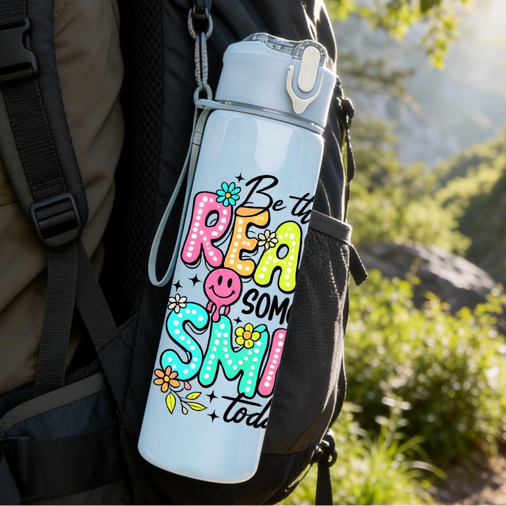 1PC The Reason For My Smiles Colorful Quote Print 750ml Color Plastic Sports Water Bottle Leakproof Flip Straw Lid Suitable for Sports Office Home Use