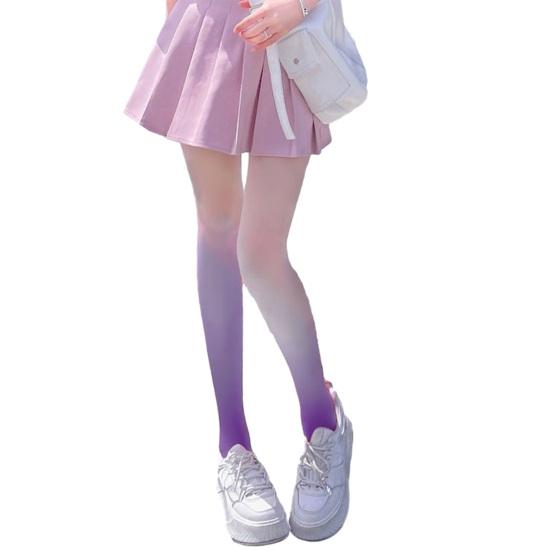 Women Pantyhose Gradient Contrast Color High Elasticity Skinny Thin Soft Candy Color Anti-slip Cosplay Performance Tights Long Socks