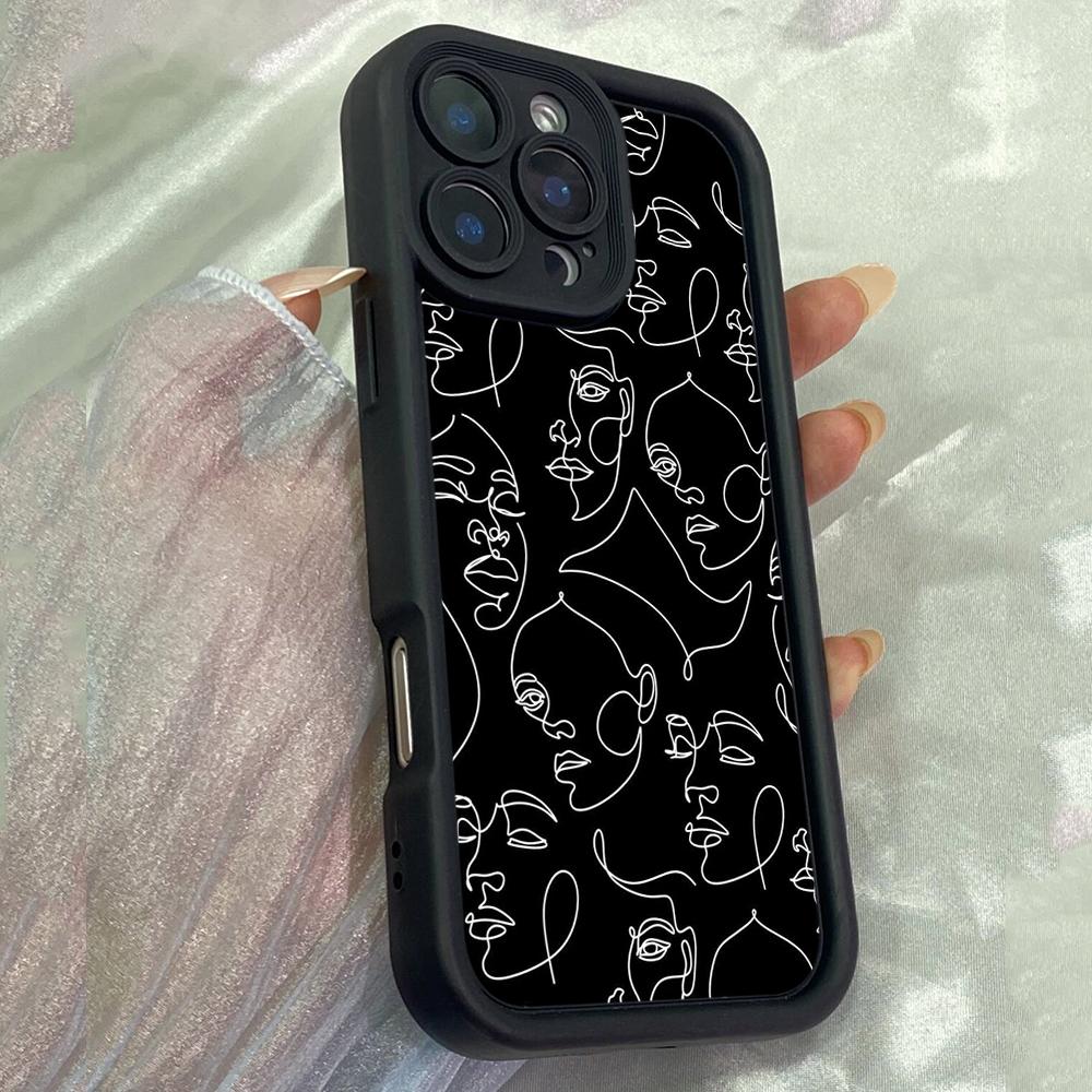JT6 Эстетичный Face Line Art Чехол для телефона для iPhone 17 16 Pro Max Samsung S26 Ultra A17 A26 A07 Xiaomi Redmi Note 14 Pro Plus Мягкий чехол-бампер из ТПУ