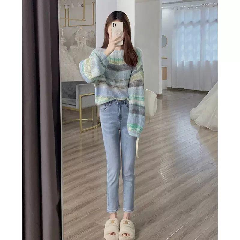 Ранний осенний пуловер, женский уникальный модный топ, дизайнерский смысл, женский нишевый элитный корейский полосатый вязаный свитер, женский