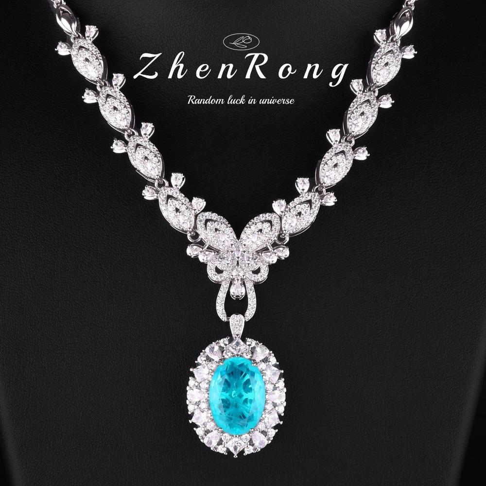 Роскошное Неоново-Синее Ожерелье Paraiba Полностью Алмазный Свадебный Вечерний Комплект с Красным Камнем Цвета "Кровь Голубя"