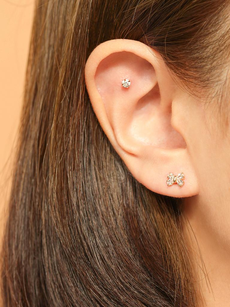 Минималпирсинг Серьги-гвоздики из 14K золота с хрустальной лентой