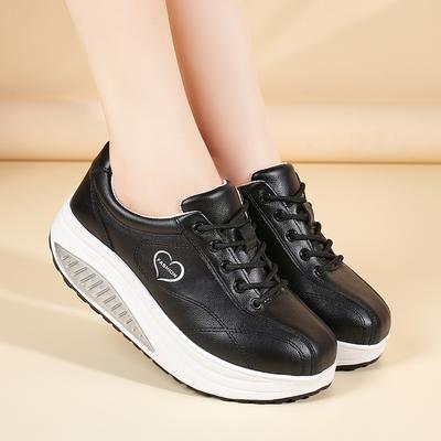 Женские кроссовки с увеличением роста Белые кожаные на платформе Повседневные Простые Толстая подошва Обувь для студентов