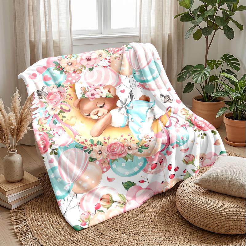 Teddy in Starry Tree Theme blanket Lightweight Warm Flannel Blanket Decorative Throw Blanket for Home Decoration