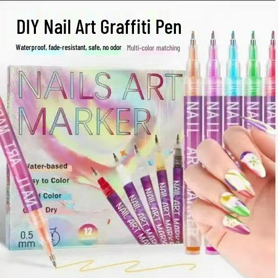 12-Color Acrylic Manicure Art Pen Set – Quick-Dry Graffiti & DIY Nail Liner