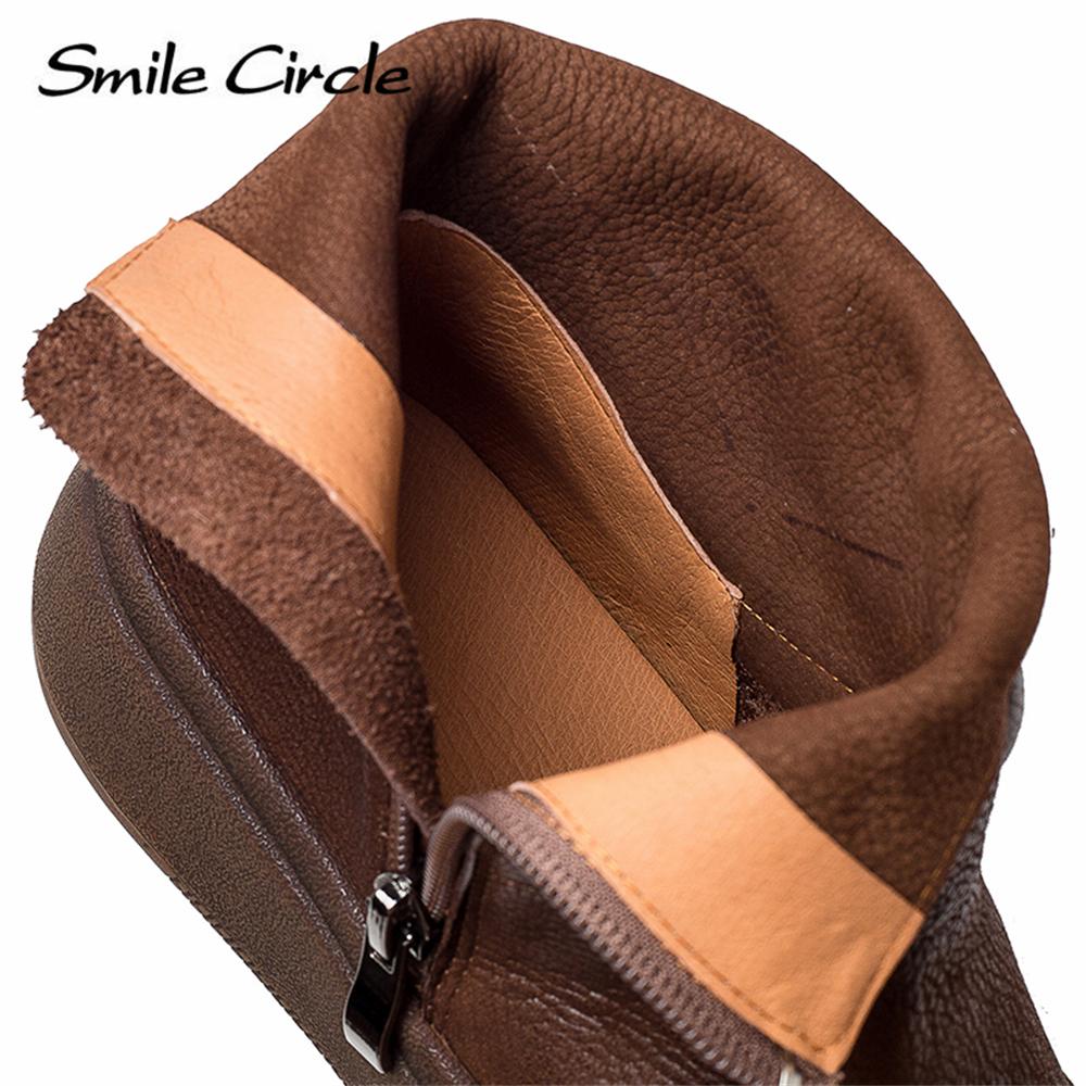 Женские ботинки из натуральной кожи, ботильоны с круглым носком и боковой молнией, модная повседневная обувь на массивном каблуке