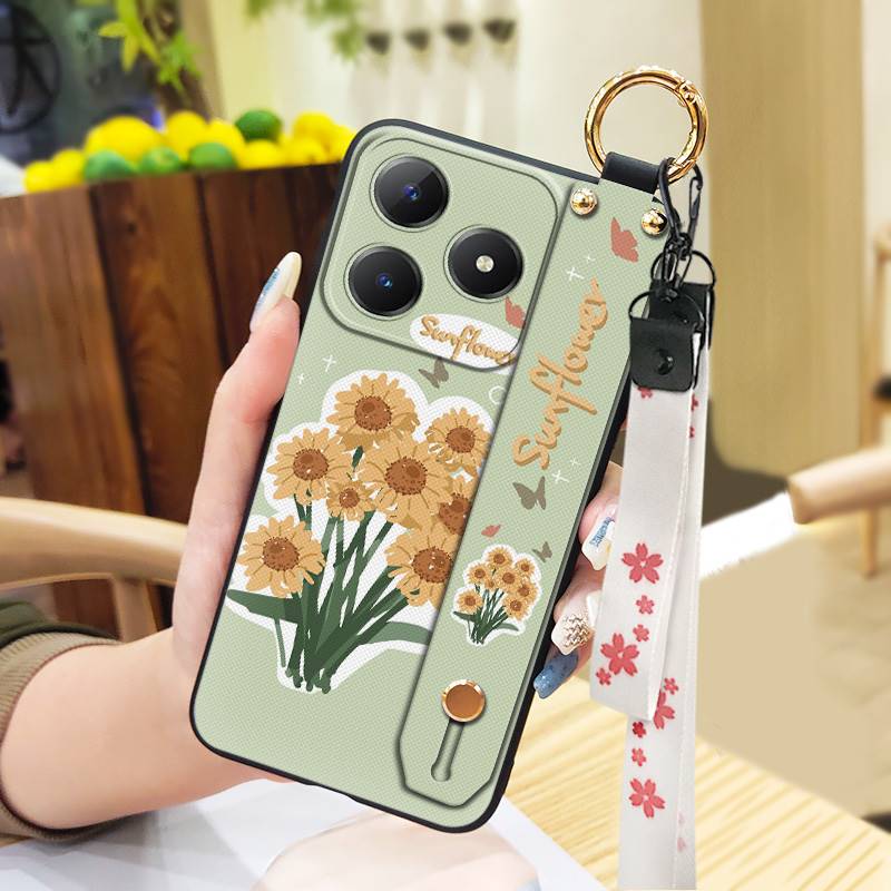 Soft Case Back Cover Phone Case For Realme C63 4G/C61 4G Wrist Strap Lanyard Protective Wristband Oil Painting Anti-dust