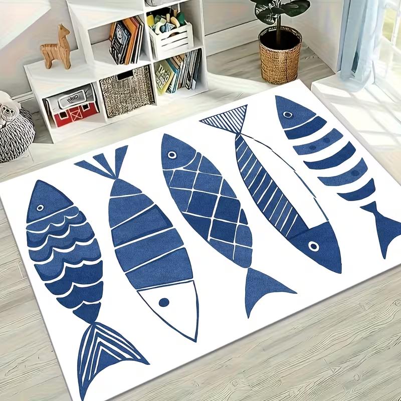 Vintage Sardine Can Illustration Doormat Striped Retro Nautical Style Floor Mat Soft Non-Slip Entry Rug for Front Door Kitchen