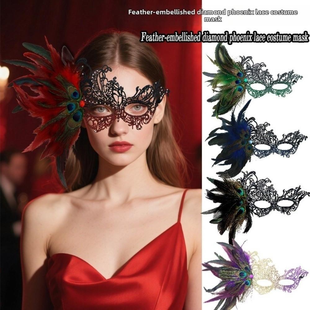 Rhinestone Feather Mask Seductive Style Halloween Festival Party Mask Fancy Masquerade Mask Girl