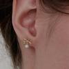 14k Ribbon Pearl Drop Stud Earrings