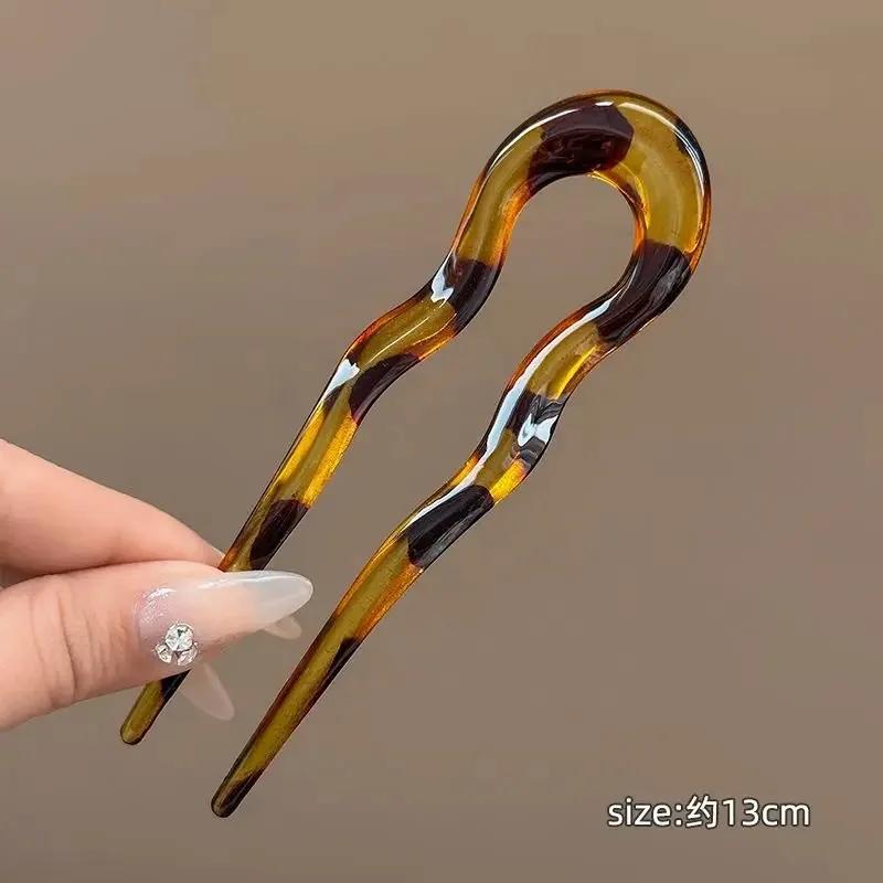 U-Shaped Hair Fork Women Fashion Tortoiseshell Acetate Hairpin Geometric Design Headwear Hair Sticks Girl Hair Accessories