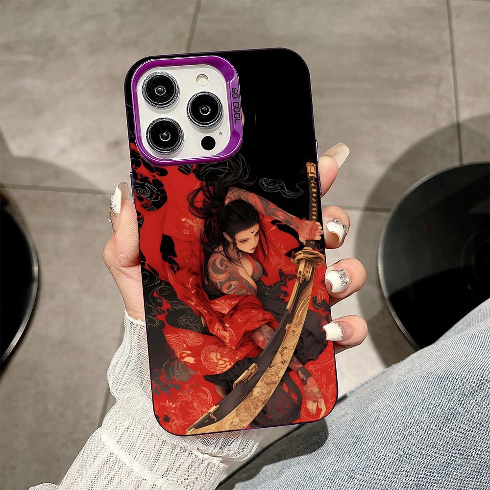 Hannya Girl Samurai Phone Case for iPhone 17 16 15 14 13 12 11 X XR XS Air Pro Max Plus Purple Colorful Silver Cover