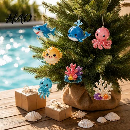 Decorative Hanging Charms Ocean Advent Calendars 2026, Marine Themed 24 Days Christmas Countdown Calendar, Sea Creature Ornaments 2D Acrylic