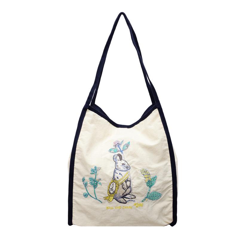 2025 Autumn Embroidered Nylon Tote: Large Capacity Fashion Shoulder Bag for Shopping & Commuting