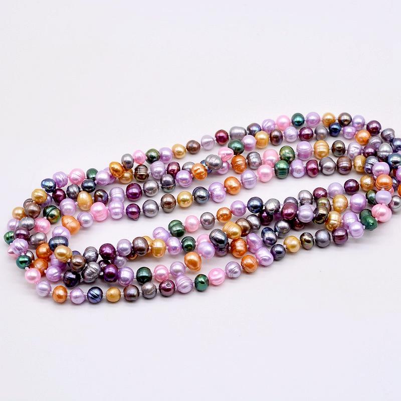 Женское длинное ожерелье с цветным пресноводным жемчугом, длинное ожерелье для свитера, круглое жемчужное платье, аксессуары, двухслойное ожерелье
