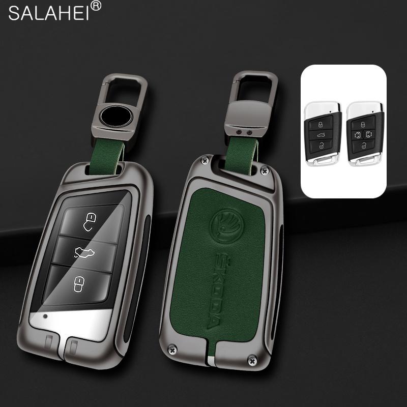 Zinc Alloy Car Smart Remote Key Case Bag Cover Holder Shell Fob For Skoda Superb A7 Karoq Kodiaq 2020 2021 Keychain Accessories EH4