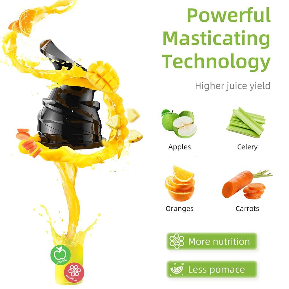 BioloMix Cold Press Juicer, with 78mm/3.07in Feed Chute, 200W 40-65RPM Powerful Motor, Low Noise Slow Masticating Juice Machine