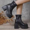 Мода 2025 Новые модные короткие ботинки для женщин, квадратный носок, водонепроницаемая платформа, высокие каблуки, женские ботинки на толстой подошве 35-43 Botas Mujer
