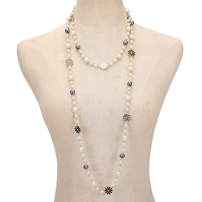 JMXD Длинное жемчужное ожерелье для женщин Y2K Модное ожерелье-чокер с подвеской в виде ромашки Эффектная бижутерия Минималистичный шик Изящная многослойная цепочка Модные элегантные аксессуары Подарок