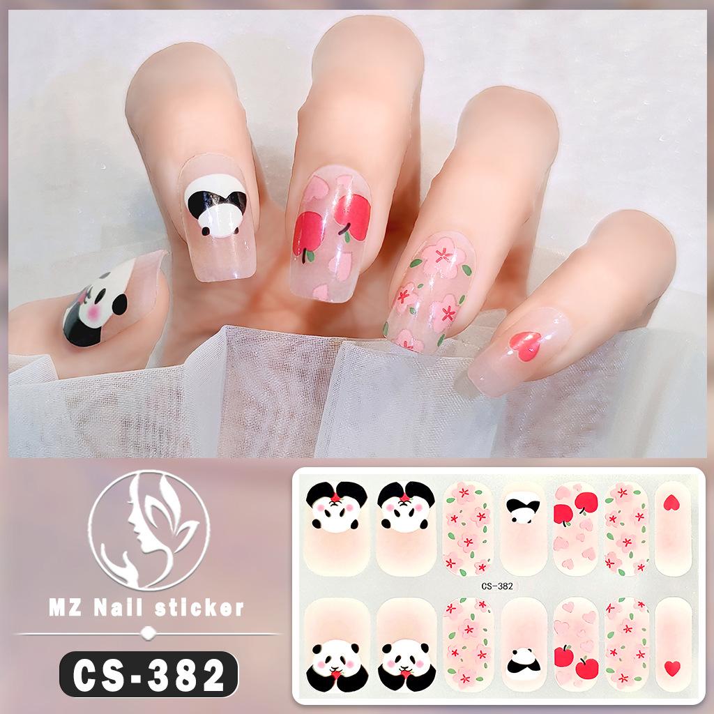 CS Waterproof No-Cure Gel Nail Wraps, Full Cover Chinese Style Panda Pattern Nail Stickers, Nail Patch Films