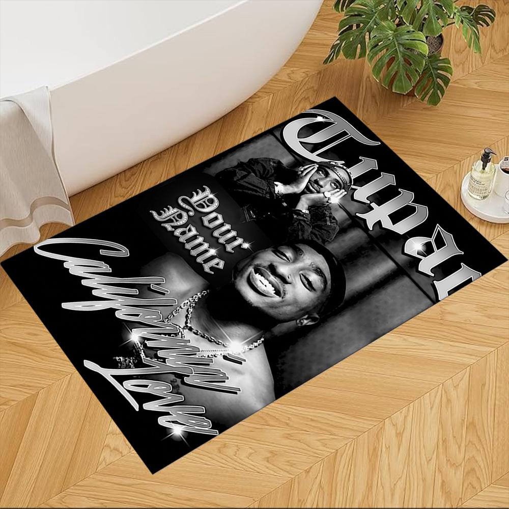 2pac Customize Your Name Floor Mat Design for Foyer Entryway Playrooms Kitchen Anti-slip Rug Anime Office Decor Spiritual Gift